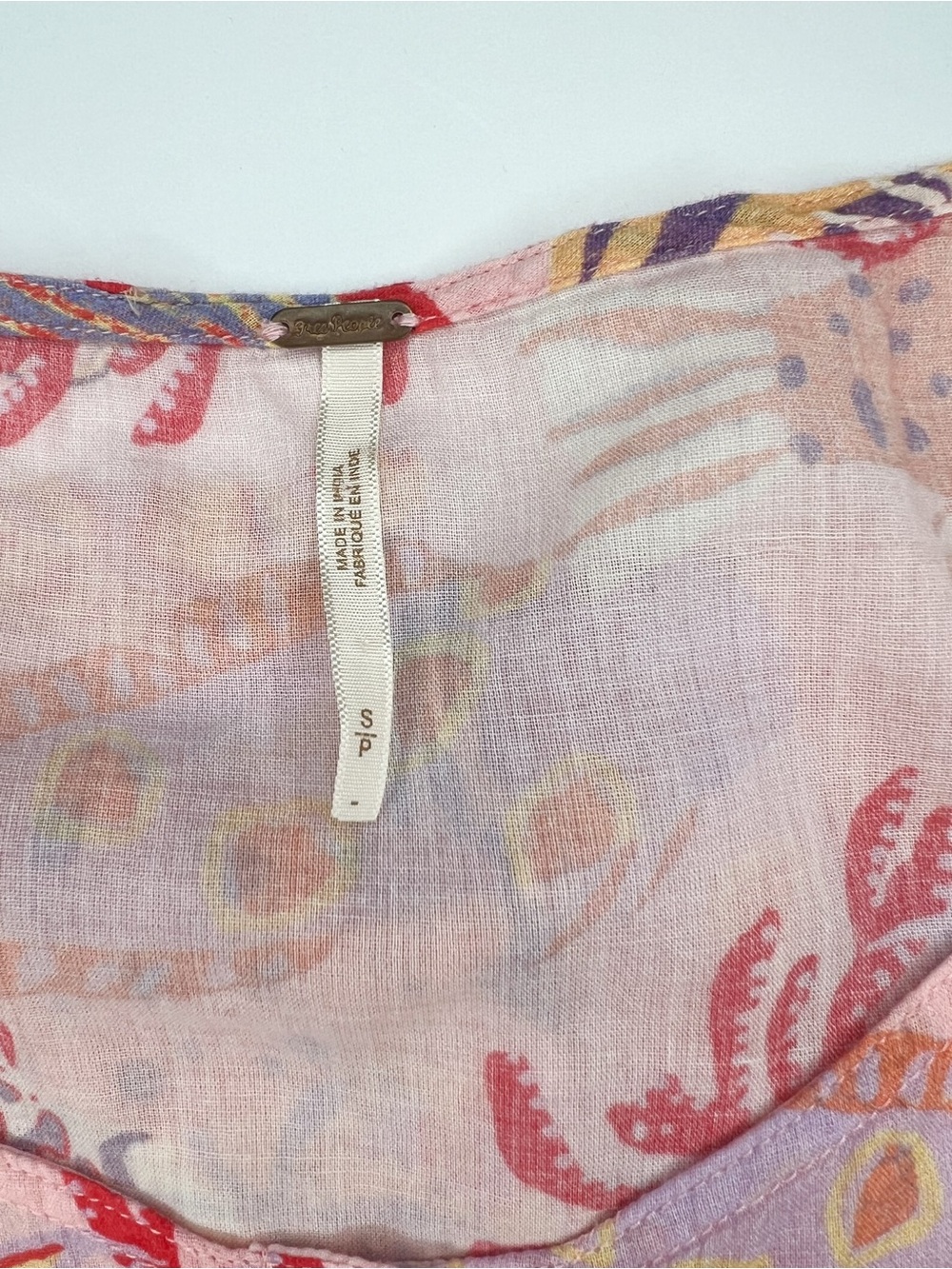Free People Oceana Mini Dress Pink Fish Print Babydoll Button Up size Small - Picture 6 of 9